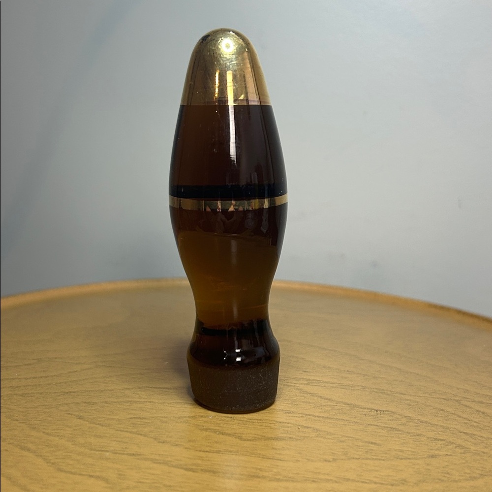 Vintage Glass & Gold-Tone Bottle Stopper‎ Brown Glass Barware ~4.25”